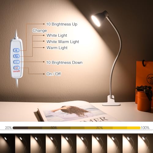 Clamp Desk Lamp, Clip on Reading Light, 3000K-6500K Adjustable Color Temperature, Multiple Illumination Modes, CRI>90, 6Watts (Adapter Included) - size: 1 Pack Small Clip Lamp