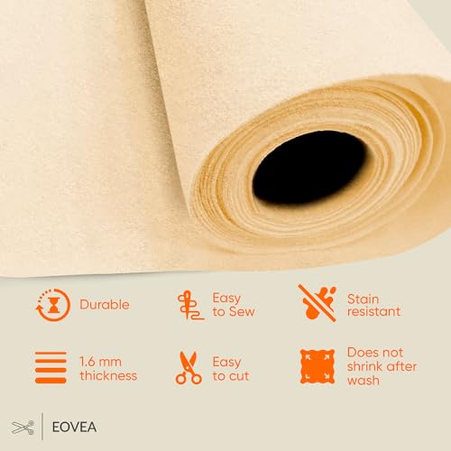 EOVEA | Acrylic Felt Fabric by The Yard | 72" Wide | 1.6mm Thick | Soft & Durable Non-Fraying Felt | for DIY Crafts, Sewing, Upholstery, Costumes & Padding(Sand Beige, One Yard) - color: Sand, size: 1 Yard