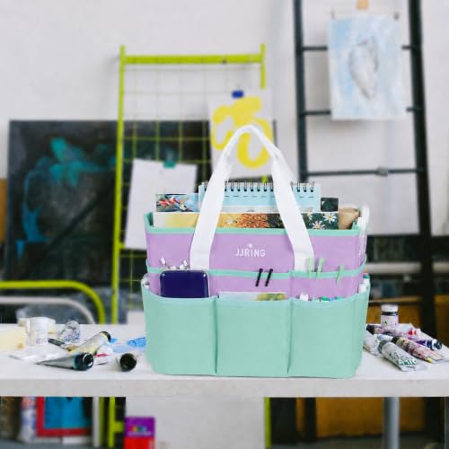 JJRING Craft Organizer Tote Bag Large Art Storage Caddy Green and Purple - color: Green&Purple, size: Large