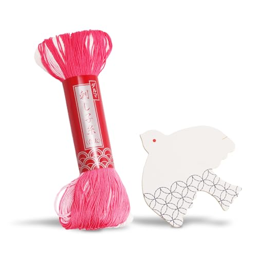 Daruma Sashiko Thread Large Skein, 109 Yards Cotton Japanese Embroidery Thread, Fine or Medium-Weight, with Decorative Thread Card (Medium-Weight, Falling Petals) - color: Falling petals, style: Medium-Weight