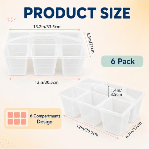 6 Pack Classroom Caddy with Handle, 6 Compartment (Clear) - color: Clear