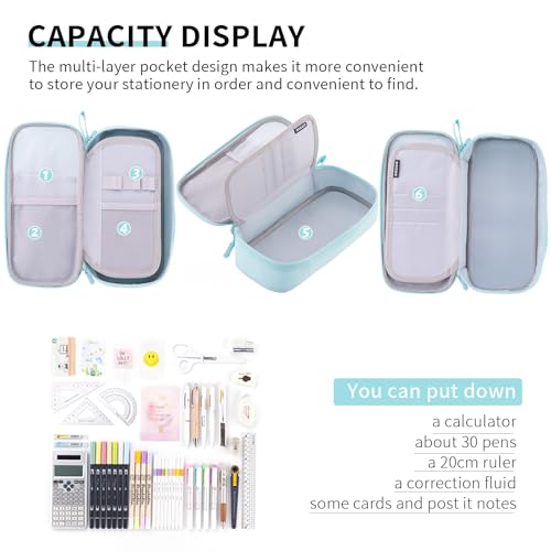 CICIMELON Durable Pencil Case Big Storage Pen Pouch Bag for School Supplies Office College Teen Adults, Light Blue - color: Light Blue