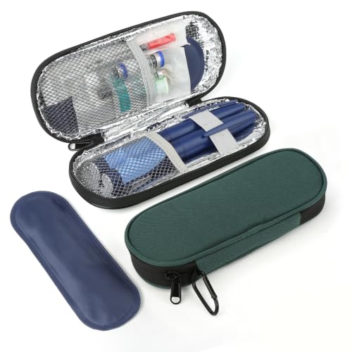 Insulin Pen Cooler Travel Case with 2 Reusable TSA Approved Ice Packs, Diabetic Medication Insulated Cooler Bag for Insulin Pens and Other Diabetic Supplies Storage Dark Green - color: Dark Green