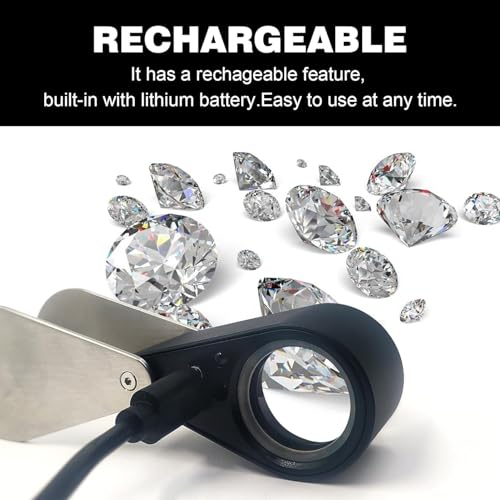 Rechargeable 30x Jewelers loupe with Light and Four Types of Light, 22mm Triplet Lens Pocket Foldable Eye Loop Magnifier Jewelry Coins Magnifying Glass for Gemstone, Diamond, Stamps, Watches, Plants - size: 30x Silver