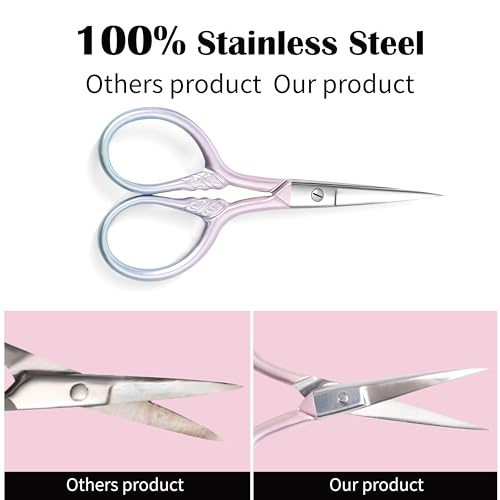 2 Pcs Eyebrow Scissors, 3.5 Inch Pink Stainless Steel Straight Tip - color: Pink