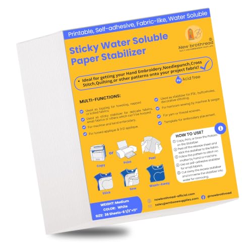 New brothread 36PCS 8.5"x11" Sticky Water Soluble Embroidery Stabilizer - size: 36P