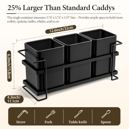 Ewaiira Silverware Caddy Utensil Holder for Party Large 3-Compartment Metal