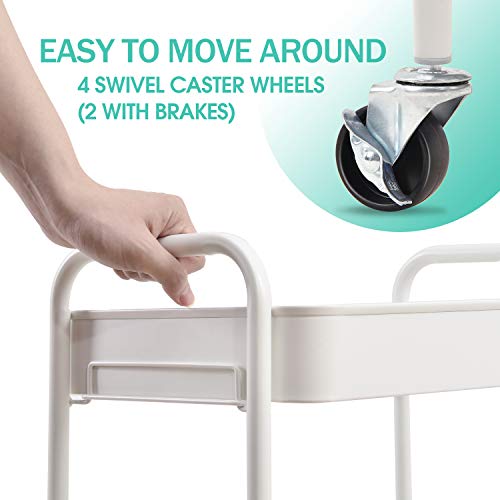 TOOLF 3 Tier Metal Rolling Cart, Utility Storage Cart with Wheels, White - color: White, size: 3-Tier