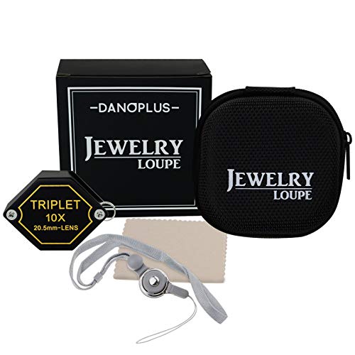 10x Magnifier Jewelry Loupe 20.5mm Triplet Lens Optical Glass Pocket Gem Magnifying Tool for Jeweler, Stamp Philatelist, Coin Numismatic, Achromatic Black Hexagonal Design Kit Set