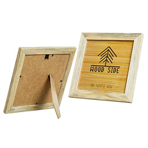 Rustic Wooden Square Picture Frames 8x8 - Set of 2 - Natural Solid Eco Wood with Real Glass for Wall Mounting and Tabletop Photo Frame - color: Natural