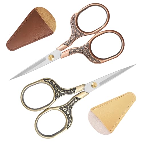 2 Pack Embroidery Scissors Small Sewing Scissors with Premium Leather Cover