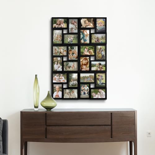 J.M.Deco Collage Picture Frames for Wall 24 Slots, Large Photo Frame Gallery Puzzle Collage Wall Hanging for 4x6 Photo, Reunion Friends Family Memory - Black - color: Black, size: 24 Opening