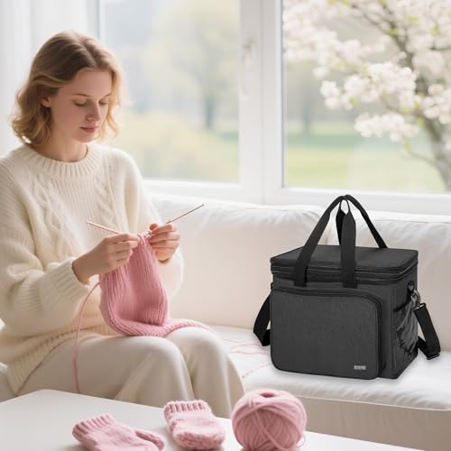 Teamoy Crochet Bag, Knitting Bag Yarn Storage Tote, Yarn Organizer, Black - color: Black
