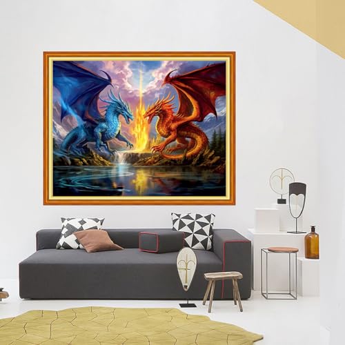 Foxhool Stamped Cross Stitch Kits,11CT Printed Cross Stitch Pattern Full Embroidery Kits for Beginner Needlepoint Kits-Two Dragons 16x20 inch - color: Craftpatterns06