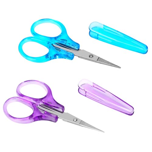 2Pcs Small Scissors All Purpose Craft Scissors Stainless Steel Mini Detail Craft Scissors Precision Straight Fine Tips Design for Paper Cutting,Scrapbooking - color: Purple,blue