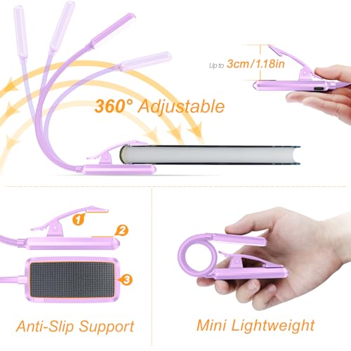 Gritin 9 LED Rechargeable Book Light for Reading in Bed - color: Purple