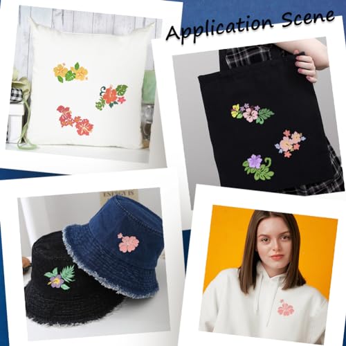 CRASPIRE 2 Sheets Hibiscus Flower Water Soluble Embroidery Patterns Stabilizers Tropical Hand Sewing Stick and Stitch Transfers Fabric Wash Away Pre-Printed Self Adhesive for Bags Cloth Sewing Lovers - style: 2 Sheets Hibiscus Flower
