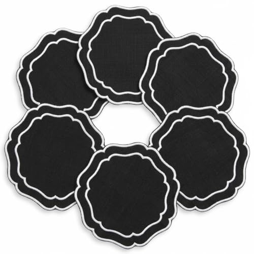 Linen Coasters for Drinks, Set of 6, 6 inch, Black - color: 1255 - Black, size: 6 inches