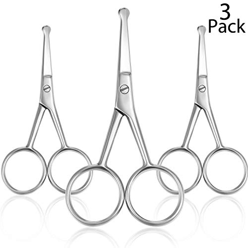 Mudder 3 Pcs Nose Hair Scissors Facial Hair Rounded Tip Scissors, Silver - color: Silver
