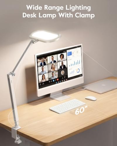 LitONES LED Desk Lamp with Clamp and Stepless Remote, Dual-Sided Soft Light - color: White