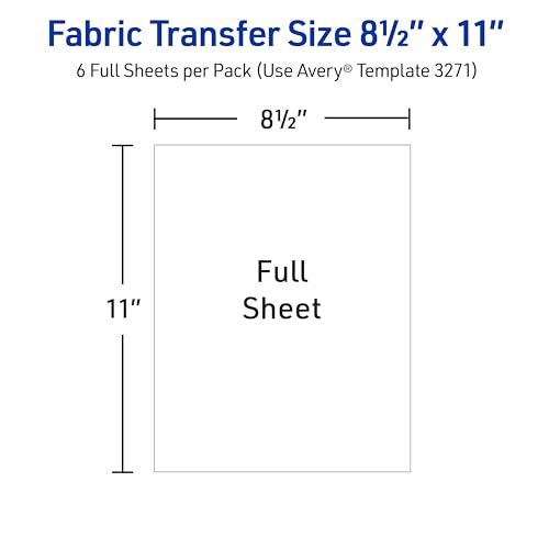 Avery Printable Heat Transfer Paper for Light Fabrics, 8.5" x 11", Inkjet Printer Compatible, 6 Sheets of Iron On Transfer Paper, Great for Custom Shirts, Uniforms, Gifts, and More (3271) - size: 8.5"x11", style: 6 transfers
