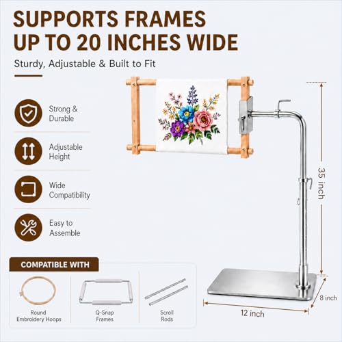 Embroidery Workstand, Adjustable Cross Stitch Floor Stand with Side Clamp