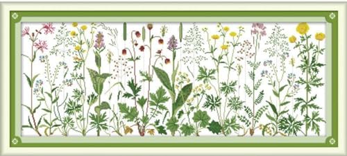 Rosyfoxes Cross Stitch Kits Stamped Full Range of Embroidery Starter Kits for Beginners DIY- Printed kit Flowers on the Meadow(Printed) 11CT 42.5×18.9inches - color: Flowers on the meadow 42.5×18.9inches