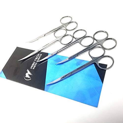 HTI BRAND Iris Micro Dissection Lab Sharp Scissors, Curved, 4.5" (11.43cm) Fine Point , Stainless Steel (Pack of 5) - style: Pack of 5