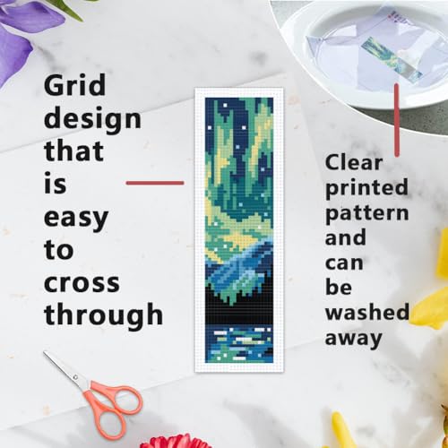 INFUNLY 6PCS Scenery Cross Stitch Bookmark Kit for Beginners 8.66"×3.15" Beach Stamped Embroidery Bookmark Kit Mountain Needlepoint Bookmark Kit with Instruction for Book Lovers Reader Writers - style: Fantasy Scenery