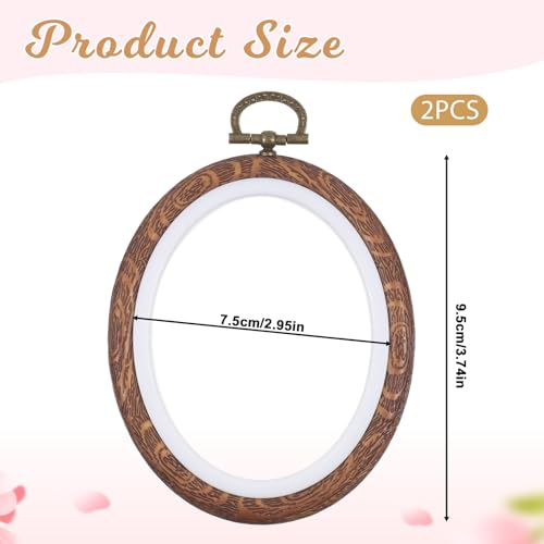 2Pcs Oval Fancy Embroidery Hoop, 3"x3.75" Decorative Cross Stitch Hoops, Imitated Wood Resin Embroidery Frame Hoop for DIY Decoration and Art Craft Sewing
