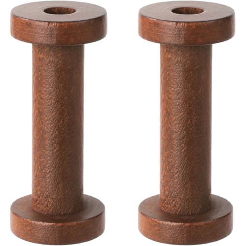 Pndeyo 2pcs Wooden Spools of Crafts, Empty Natural Wood Thread Spools, 1.18x2.76 Inches Unfinished Wooden Textile Bobbin for Organizing Cord Twine Ribbon Chains Elastic Threads- Coffee - color: Coffee-2pcs-2.1x4cm