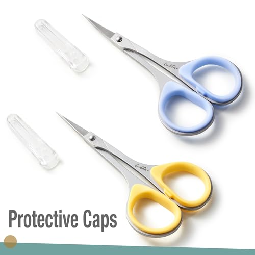 Beaditive Sewing and Embroidery Scissors Set (2 pcs) Curved and Straight, Sharp, Stainless-Steel Design | Precision Tips, Ergonomic Rubber Handle Grip | Small, Compact DIY Use (Extra Sharp) - color: Extra Sharp