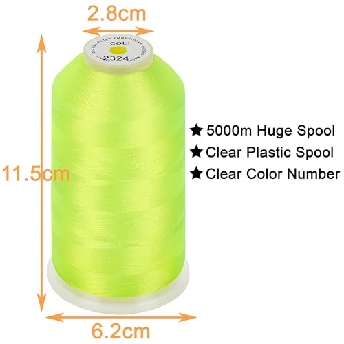 New brothread 5000M Huge Spool Embroidery Machine Thread - Neon Green - color: Neon Green-2324
