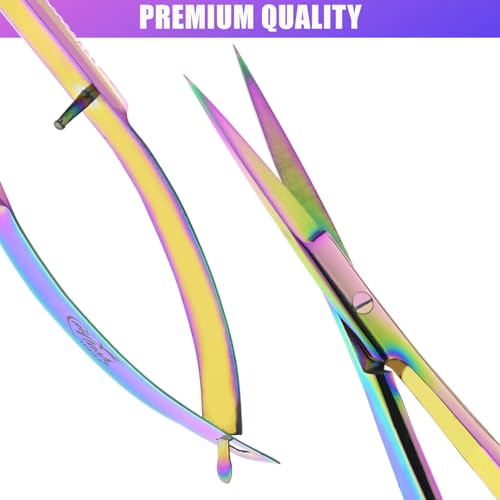Cross Edge Spring Scissors 5 Inch straight Stainless Steel Precision Eyebrow & Eyelash Shaping & Trimming Scissor, Snips Squeeze, Embroidery, Knitting Micro Tip Craft Scissors (Rainbow) - color: Cec-ss-01