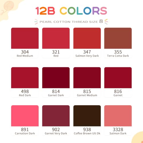 Size 8 Double Mercerized Egyptian Long Staple Cotton Pearl Thread 12 Gradient Colors per Box 5 Grams Ball Rainbow Color Embroidery Thread for Crochet Cross Stitch Hand Embroidery (12B) - color: 12B