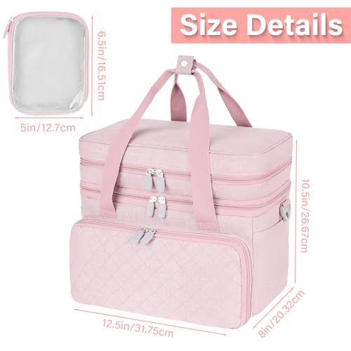 Double-Layer Sewing Organizer Bag with Detachable Pockets, Pink - color: Pink