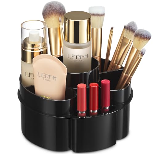 Masirs Small 360 Rotating Makeup Organizer, 5 Compartments, Round Black - color: Round Black