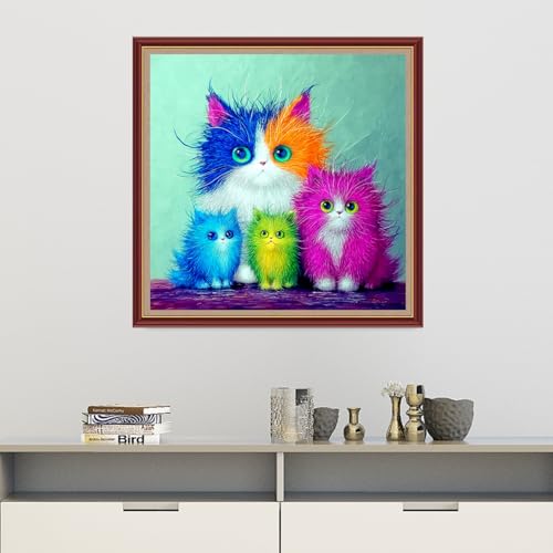 Dooxvey Cross Stitch Kits for Adults Beginners,Full Range of Cross-Stitch Stamped Kits Needlepoint Kits for Beginners Embroidery Kits 11CT Cross Stitch Patterns-Colorful Cat 18x18 inch - color: Magicolor21