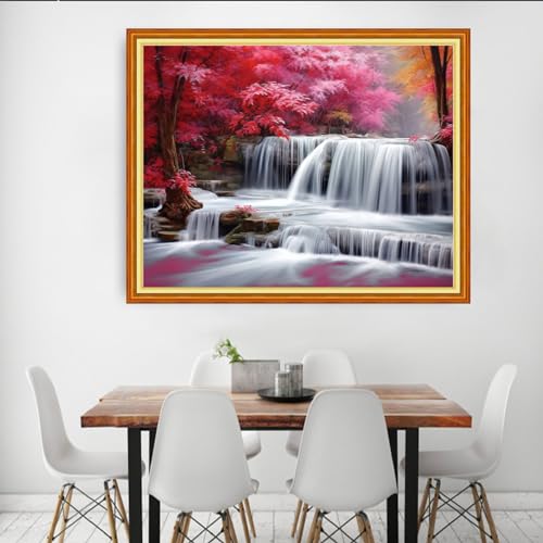 Dooxvey Cross Stitch Kits for Adults Beginners,Full Range of Cross-Stitch Stamped Kits Needlepoint Kits for Beginners Embroidery Kits 11CT Cross Stitch Patterns-Waterfall Maple Leaves 16x20 inch - color: Manual Arts 11