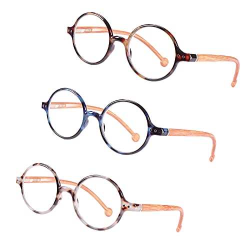 Round Reading Glasses for Women Men Blue Light Blocking Circular Readers Unisex Ultra Lightweight Circle Eyeglasses - color: Wood-3 Mix Color