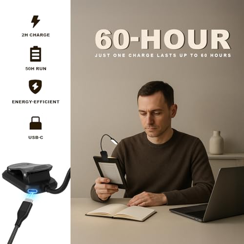 Rechargeable 20 LED Book Light for Reading in Bed | Energy Saving with Extended 60Hrs Runtime, 15-Level Stepless Dimming, Flexible Lightweight Clip on Light for Studying, Travel, Black - color: M2-Clip Light-Black