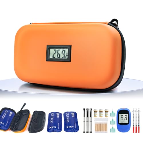 Insulin Cooler Travel Case TSA Approved 2*180g Ice Pack,Temp Display - color: Orange