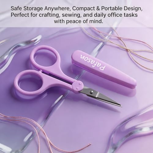 PAFASON Small Travel Sewing Crafting Scissors Set Straight Curved Tip - color: Straight 4in Pinkpurple + Curved 3.5in Red