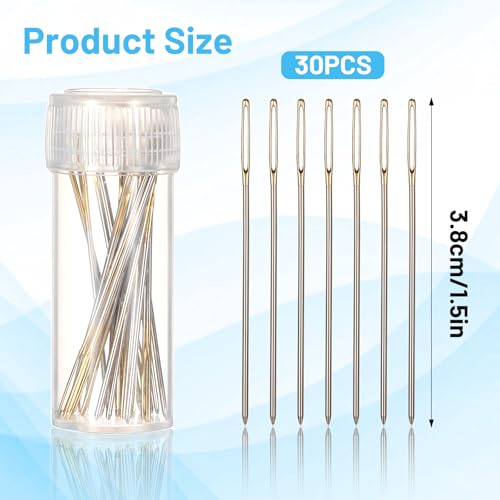 30 Pcs Embroidery Needles Cross Stitch Needles Stainless Steel Counted Cross Stitch Large Eye Embroidery Hand Sewing Needle Golden Color with Box for Sewing Size 24 (1.4inch)