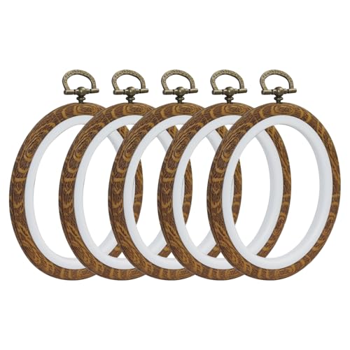 Marvexi 5Pcs Oval Embroidery Hoops 3"x3.7" Vintage Cute Faux Wood - style: 3" x 3.7"