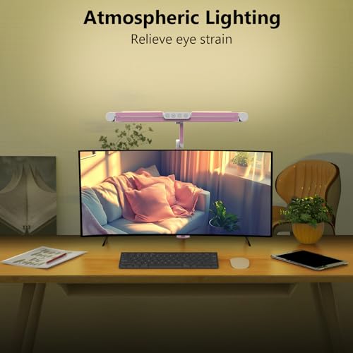 Micomlan Architect Desk Lamp for Home Office, Pink Desk Lamp with Clamp for Working, 24W Bright Rotatable Led Table Light Stepless Dimming Tempering Wide Computer Light for Crafting Puzzle Hobby - color: Pink