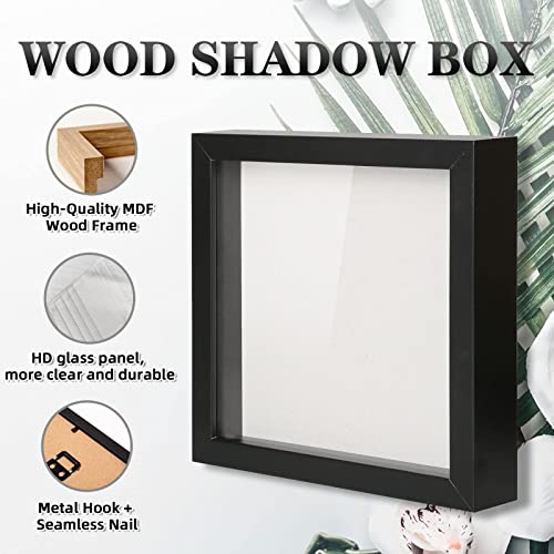 Muzilife 10x10 Shadow Box Wood Picture Frame, HD Glass, 2PCS, Black - color: Black, size: 2pcs 10X10