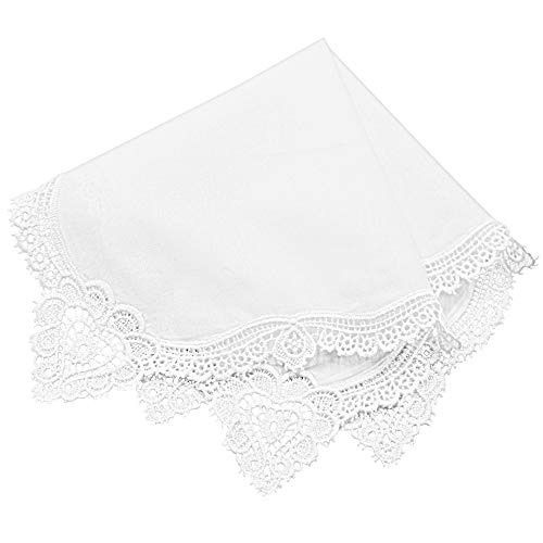 Milesky White Wedding Handkerchief Pure Cotton, Soft Ladies Hanky with Crochet Lace - color: Ch09