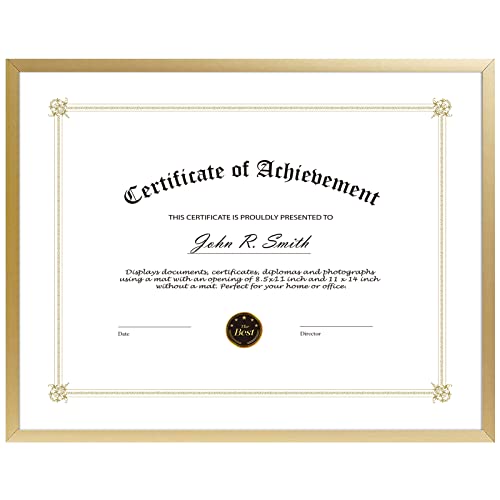 Golden State Art 8.5x11 Gold Aluminum Certificate Frame Real Glass Front - color: Gold (No Mat)