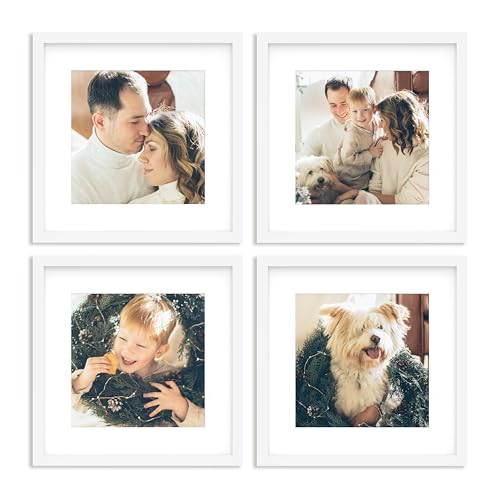 An&He 11x11 Picture Frames Set of 4, Displays 8x8 with Mat or 11x11 Without Mat Photos, Square Collage Wall Decor for Gallery, Wall Decor, White - color: White-4, size: 11x11